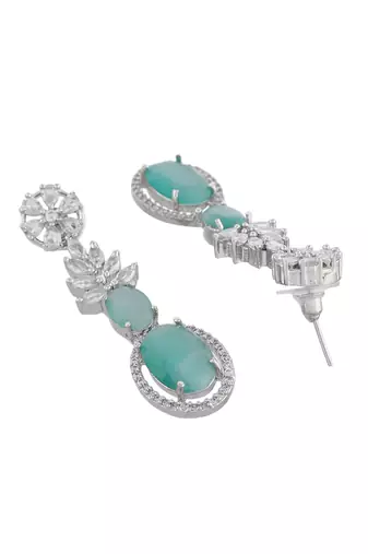 Mint green american dimond & silver plated drop earrings
