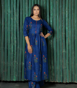 Navy blue designer heavy cambric cotton ready to wear kurta
