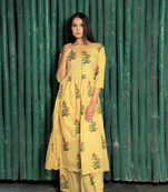 Yellow designer heavy cambric cotton ready to wear kurta