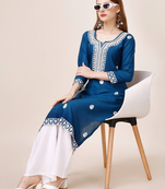 Navy blue designerriyon cotton ready to wear kurta