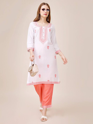White designerriyon cotton ready to wear kurta 1