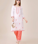 White designerriyon cotton ready to wear kurta
