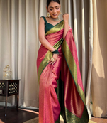 Pink Designer Weaving Jacquard Faux Banarasi Soft Silk Traditional Saree