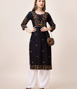 Black designerriyon cotton ready to wear kurta