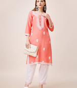 Peach designerriyon cotton ready to wear kurta