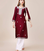 Maroon designerriyon cotton ready to wear kurta