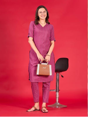 Mauve designerheavy cotton  ready to wear kurta bottom set 1