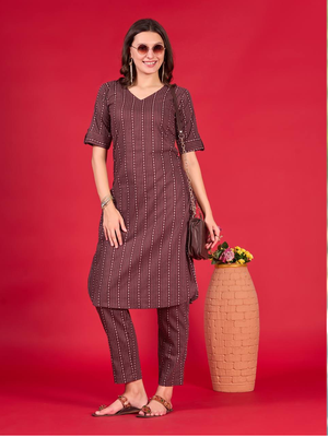 Wine designerheavy cotton  ready to wear kurta bottom set 1
