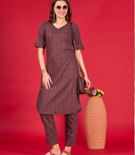 Wine designerheavy cotton  ready to wear kurta bottom set