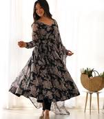 Fox Georgette Multi Floral Print Fabric With Fully Flair Kurti, With Pent And Dupatta