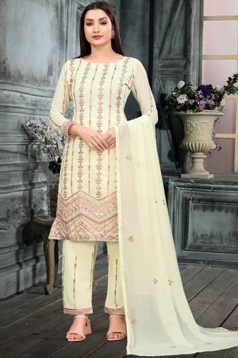 Cream georgette salwar suit with dupatta