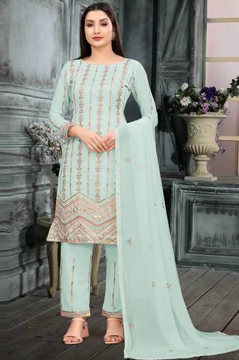 Sky blue georgette salwar suit with dupatta