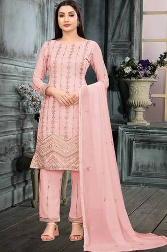 Cream georgette salwar suit with dupatta