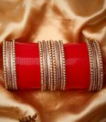 Set Of 24 Gold-Plated Red AD Stone Studded Chuda Set