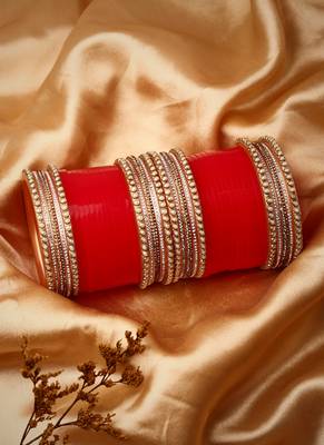 Set Of 24 Gold-Plated Red AD Stone Studded Chuda Set 2