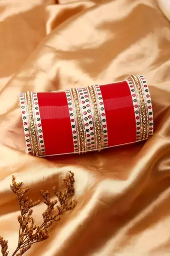 White Gold Plated Diamond Studded Alloy Wedding Chuda Set