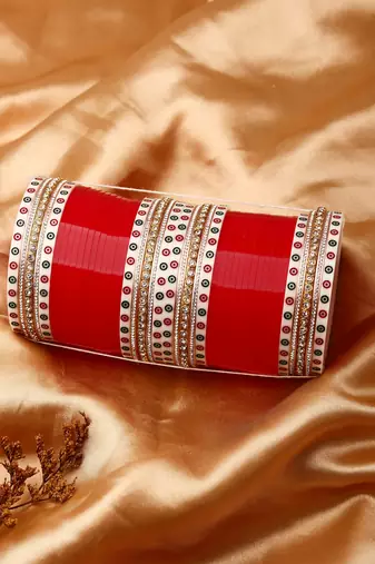 White Gold Plated Diamond Studded Alloy Wedding Chuda Set