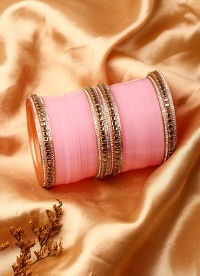 set of 24 kundan pink chudas for weddings 1