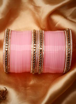 set of 24 kundan pink chudas for weddings 2
