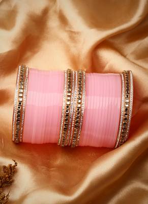 set of 24 kundan pink chudas for weddings 4