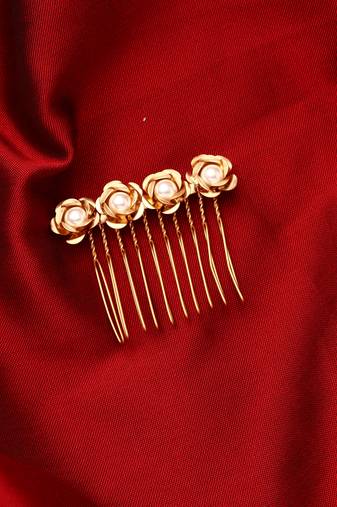 Women rose shape embellished comb pin