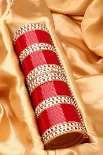 Women Set of 48 Maroon & Gold-Plated Bridal Chuda Bangles