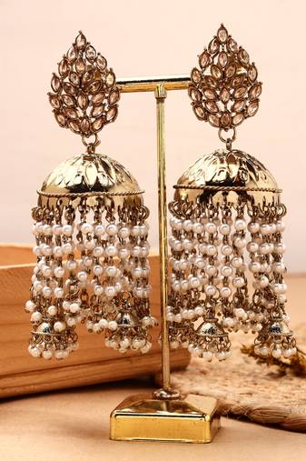 Kundan Chandbali Earrings in White Gold