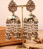 Kundan Chandbali Earrings in White Gold