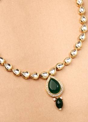 White Gold Kundan Necklace Set with White Stone 1