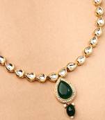 White Gold Kundan Necklace Set with White Stone