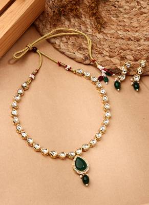 White Gold Kundan Necklace Set with White Stone 2