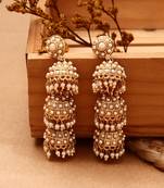 Long White Gold Kundan Jhumki