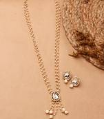 Layered Pearl Beaded Necklace with Kundan Pendant