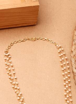 Layered Pearl Beaded Necklace with Kundan Pendant 3