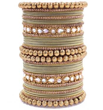Mint Green Brass Stone Encrusted Bangles Set 1