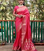 Pink Amrapali silk bland Patola design zari border saree with Blouse