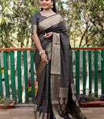 Navy Blue Amrapali silk bland Patola design zari border saree with Blouse