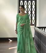 Green Premium Tussar Silk Blend Saree Festive Wear