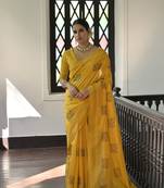 Yellow Premium Tussar Silk Blend Saree Festive Wear