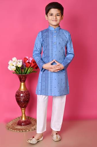 Nfc creation printed blue pure cotton kurta and pajama set for boys