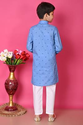 Nfc creation printed blue pure cotton kurta and pajama set for boys 2