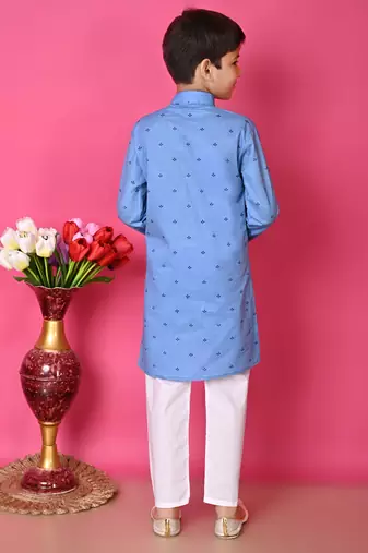 Nfc creation printed blue pure cotton kurta and pajama set for boys