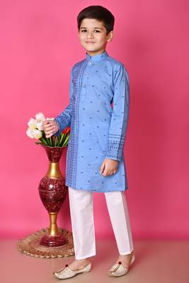 Nfc creation printed blue pure cotton kurta and pajama set for boys 3