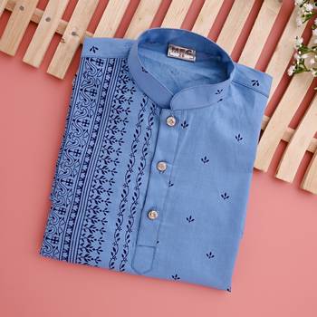 Nfc creation printed blue pure cotton kurta and pajama set for boys 5