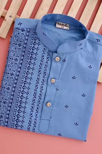 Nfc creation printed blue pure cotton kurta and pajama set for boys