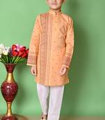 Nfc creation printed peach pure cotton kurta and pajama set for boys