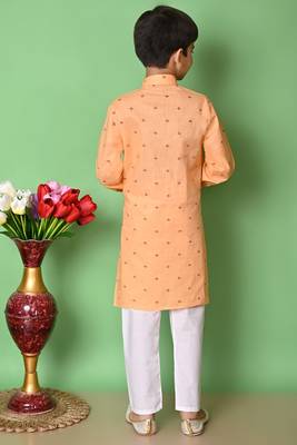 Nfc creation printed peach pure cotton kurta and pajama set for boys 2