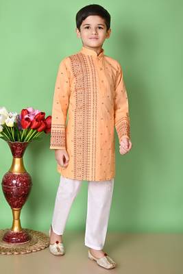 Nfc creation printed peach pure cotton kurta and pajama set for boys 4