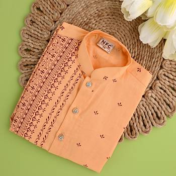 Nfc creation printed peach pure cotton kurta and pajama set for boys 5