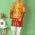 printed yellow dupion silk kurta and cotton pajama set for boys
